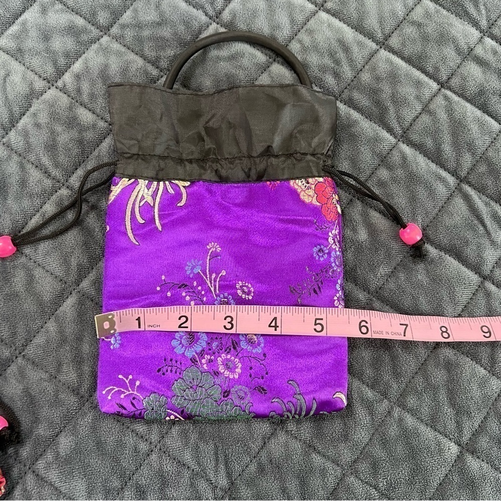 Japanese Mini Bag Purse Chinese Inspired Brocade Satin Floral Handbags Pouch B9 - Picture 6 of 10